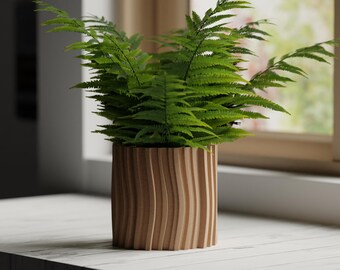 Waves Two Blumentopf Rund | Küche Haus Schlafzimmer Geschenk für Mini Pflanzen 3D Gedruckt 3 4 5 6 7 Zoll VÅGOR TVÅ