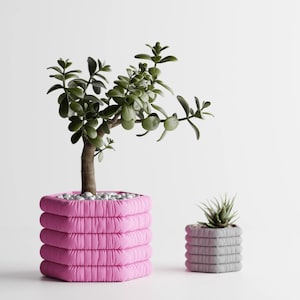 Inflated Soft Cloth Look Planter Hexagon | Kitchen Home Bedroom Gift For Mini Plants 3D Printed 14 colors 3 4 5 6 7 8 inch SOFFA