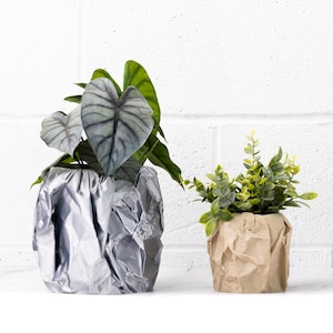 Maceta redonda con aspecto de papel arrugado para cocina, hogar, dormitorio, regalo para miniplantas, impresa en 3D, 3, 4, 5 y 6 pulgadas, SKRÄPAD
