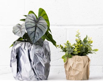 Crumpled Paper Look Planter Round | Kitchen Home Bedroom Gift For Mini Plants 3D Printed 3 4 5 6 inch SKRÄPAD