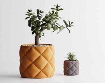 Inflated Soft Cloth Look Planter Round Diamond Pattern | Kitchen Home Bedroom Gift For Mini Plants 3D Printed 14 colors DIAMANT