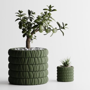 Inflated Soft Cloth Look Planter Round Horizontal Puffs | Kitchen Home Bedroom Gift Mini Plants 3D Printed 14 colors 3 4 5 6 7 inch KUDDE