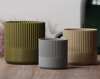 Modern Pot Grooved Planter Round | Kitchen Home Bedroom Gift For Mini Plants 3D Printed 3 4 5 6 7 inch HALVRAFFLAD
