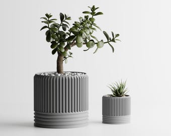 Modern Pot Ripple-Grooved Planter Round | Kitchen Home Bedroom Gift For Mini Plants 3D Printed 3 4 5 6 7 8 inch DAL