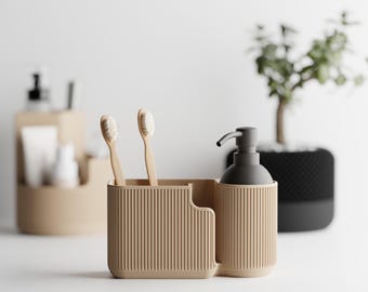 Modern Ribbed Oval Organizer for Bathroom | Desk | Art Supplies | Makeup | Vanity