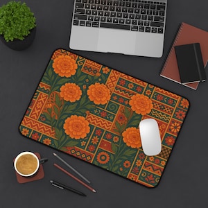 Mexican Marigold Desk Mat, Day of the dead, Mexican Desk Pad, Floral Mouse Pad, Mexican Floral Gaming Desk Mat, Cute Office Decor, 12 X 18