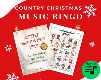 Countrymuziekbingo | 50 kerstbingokaarten | Afdrukbare kerstbingo voor kinderen en volwassenen | Kerstactiviteit | Bingo met kerstliedjes