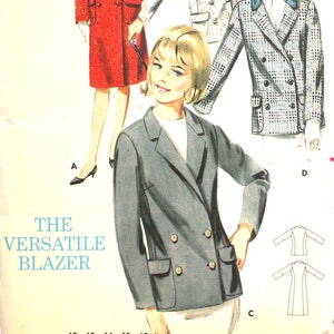 UNCUT 60&#39;s Blazer Jacket or Coat Bust 36 Butterick 3341 Vintage Sewing Pattern
