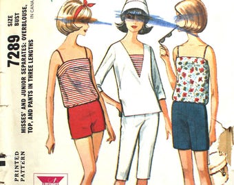 1960s Blouse, Top and Shorts Bust 32 Size 12 McCalls 7289 Vintage Sewing Pattern