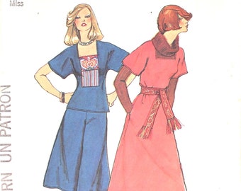 UNCUT Dress or Pantskirt with Kimono Sleeves Bust 34 Size 12 Simplicity 7312 Vintage Sewing Pattern