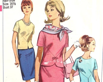 1960's Two Piece Dress Bust 37 Simplicity 6511 Vintage Sewing Pattern