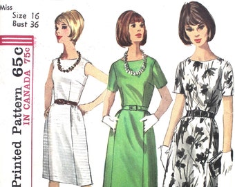 UNCUT Dress Collarless Bust 36 Simplicity 5864 Vintage Sewing Pattern Size 16