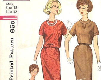 Two Piece Dress with Kimono Sleeves Bust 32 Simplicity 36745 Vintage Sewing Pattern