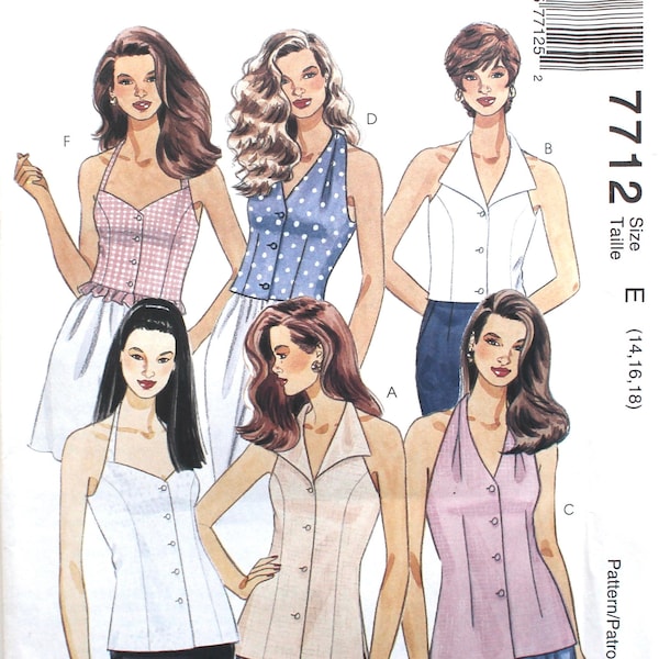 ONGESNEDEN halter kraag blouse buste 36-40 maat 14-16-18 McCalls 7712 Vintage naaipatroon