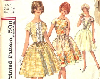 Simple to Make One Piece Dress with Full Skirt Bust 34 Simplicity 4817 Vintage Sewing Pattern