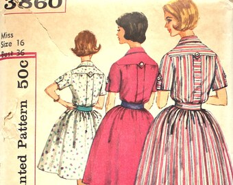 UNCUT Shirtdress Bust 36 Simplicity 3860 Vintage Sewing Pattern Size 16