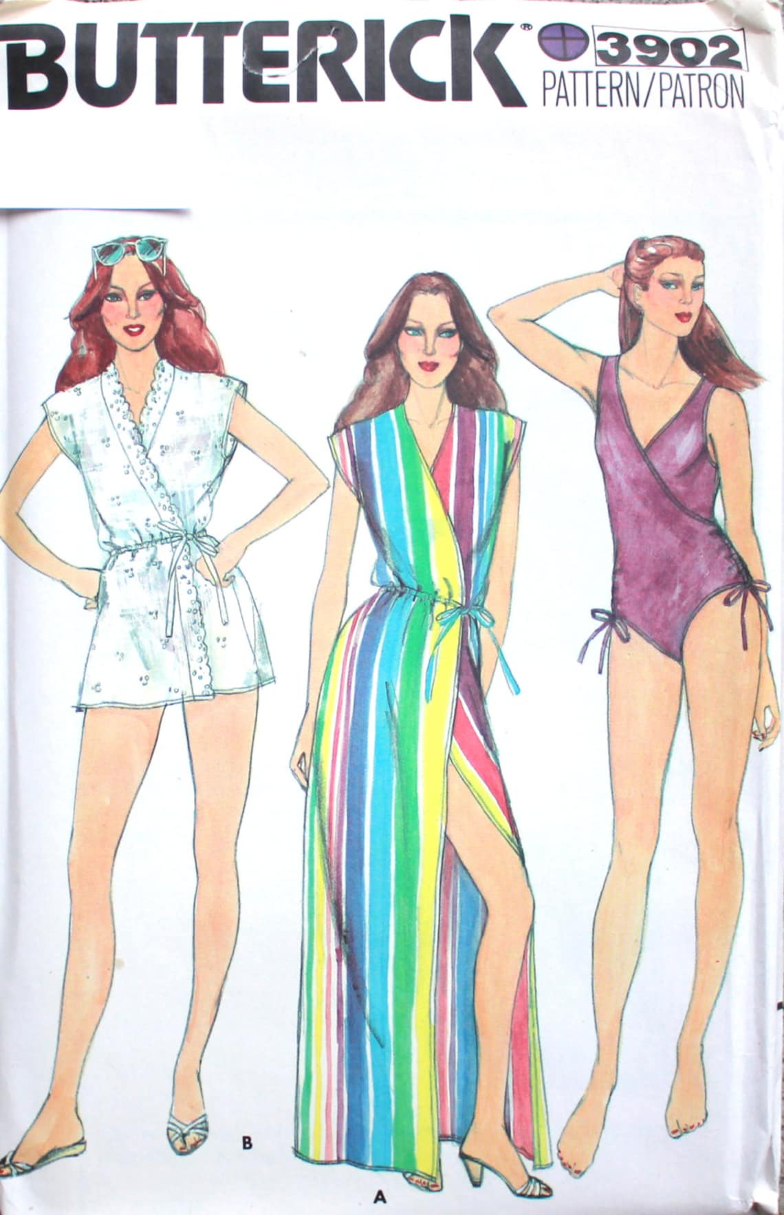 Early 1980s one-piece bathing suit and coverup pattern Butterick 3902