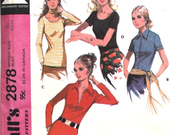 UNCUT Zip Up Blouse Variations Bust 32.5  Size 10 McCalls 2878 Vintage Sewing Pattern