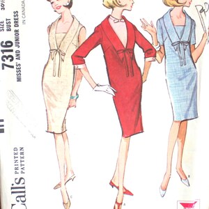 May include: A vintage sewing pattern for a dress with three different styles. The pattern is for misses' and junior sizes 30 1/2 and 75c. The pattern is printed and includes instructions for making the dress.