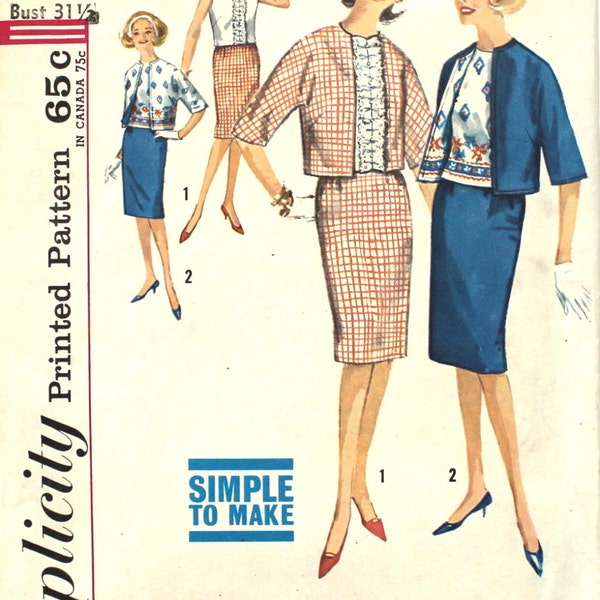 Blouse with Ruffled Front and Skirt Suit Bust 31.5 Simplicity 4809