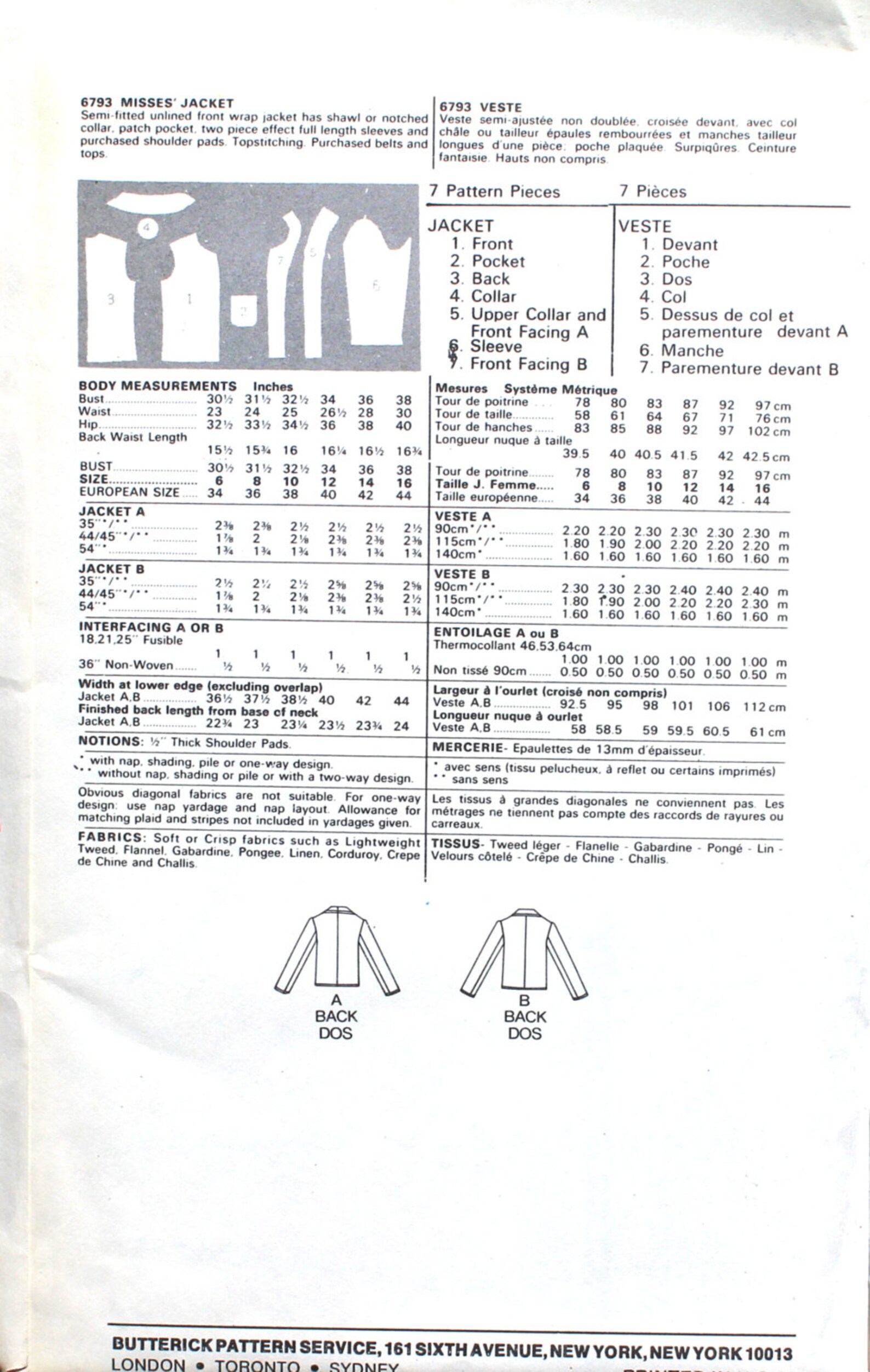 UNCUT Front Wrap Jacket With Shawl or Notched Collar Bust 32.5 Etsy