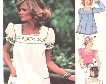 UNCUT Square Neckline Blouse Bust 30.5-31.5 Butterick 4631 Vintage Sewing Pattern