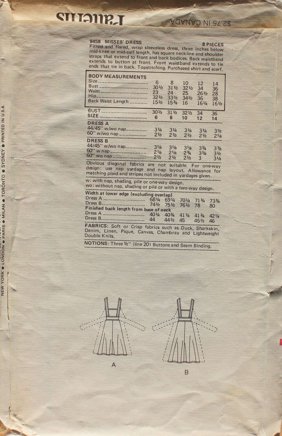 Cute Tie Back Sundress or Jumper Sewing Pattern Bust 32.5 Etsy