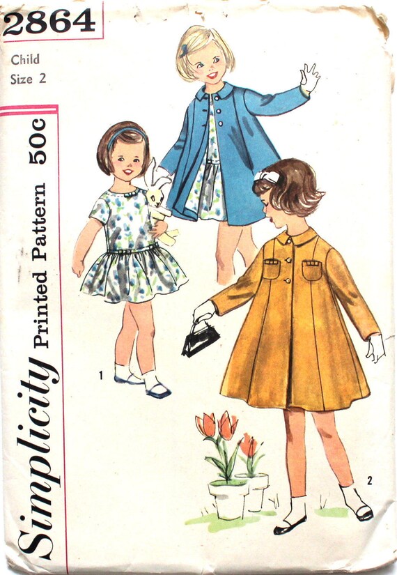 Uncut Girl S One Piece Dress And Coat Size 2 Simplicity Etsy