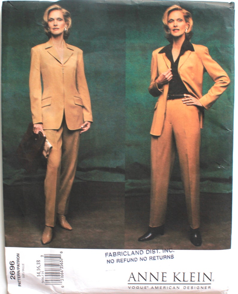 UNCUT Anne Klein Petite Jacket & Pants Size 14-16-18 Bust 36-40 Sewing Pattern Vogue American Designer 2696 image 1