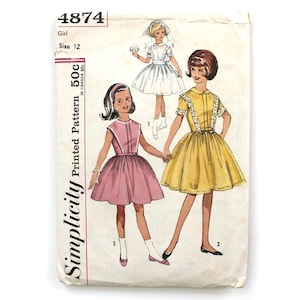 Girl&#39;s Dress with Peter Pan Collar Size 12 Simplicity 4874 Vintage Sewing Pattern