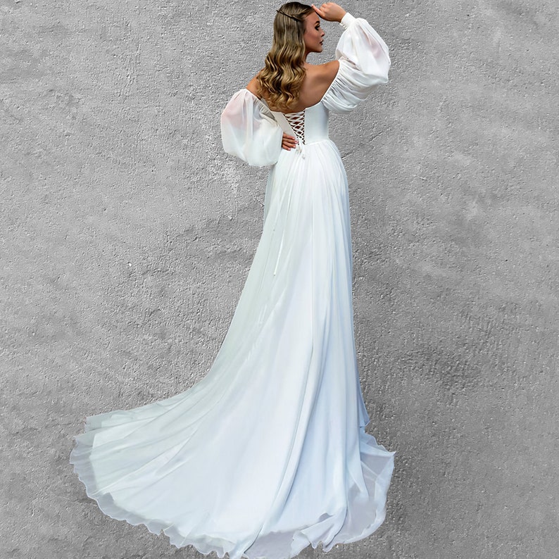 Off the shoulder Aline wedding dress puff sleeves Etsy