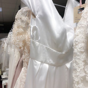 ITALIAN MADE to MEASURE Satin Wedding Dress V neck with side split and sweep train
