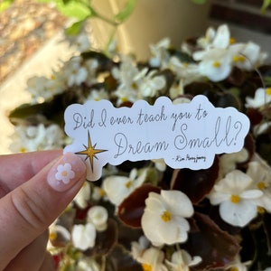May include: A white sticker with a gold star and the text "Did I ever teach you to Dream Small?" - Kim  Jong-un.
