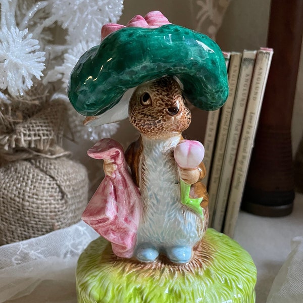 Vintage 1977 Beatrix Potter Benjamin Bunny Revolving Schmid Hand Painted Music Box Rotating Rabbit Nursery Peter Rabbit Baby Decor