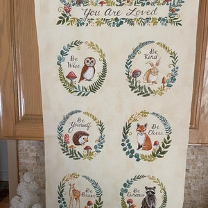 Effie's Woods You are Loved You are Cherished COTTON Fabric Panel by Deb Strain for Moda Woodland Critters Quilting Sewing BONE (creme) RARE