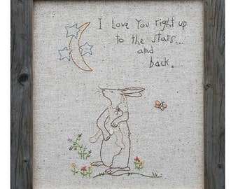 Primitive Stitchery Bunny Rabbit Embroidery Pattern...I Love You by Nutmeg Hare