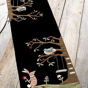 Will you be my Friend Wool Applique Pattern Only by Nutmeg Hare Spring Wool Runner Rabbit Bunny Hare Bird Friendship FUN