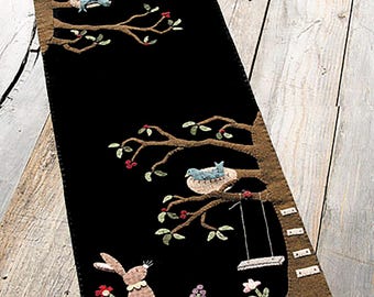 Will you be my Friend Wool Applique Pattern Only by Nutmeg Hare Spring Wool Runner Rabbit Bunny Hare Bird Friendship FUN