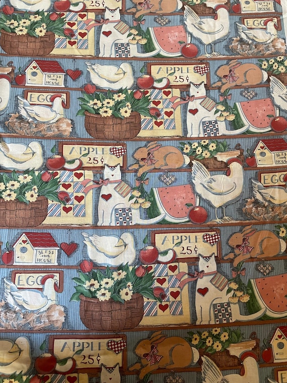 Vintage 1993 Susan Winget Country Kitchen Farm Shelf Fabric by Fabric Traditions Quilting Sewing #1870 1/2 Yard Cuts RARE