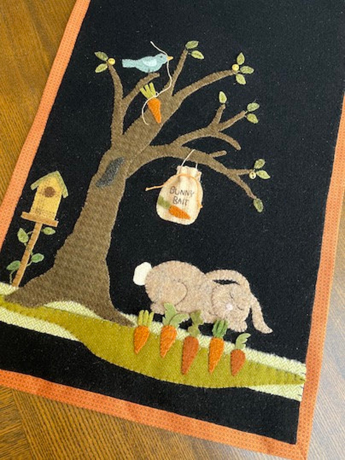 Bunny Bait Wool Applique Pattern Only by Nutmeg Hare Spring Wool Runner