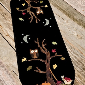 An Autumn Mood Wool Applique Pattern by Nutmeg Hare Autumn Fall Pumpkins Harvest Owl Wool Runner Embroidery Applique FUN