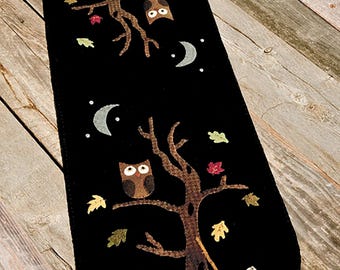 An Autumn Mood Wool Applique Pattern by Nutmeg Hare Autumn Fall Pumpkins Harvest Owl Wool Runner Embroidery Applique FUN
