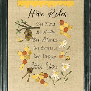 Primitive Stitchery with Wool Applique Hive Rules Bee Embroidery Pattern... by Nutmeg Hare