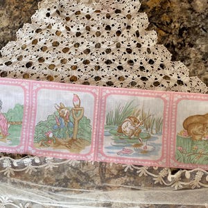 Vintage 1986 PETER RABBIT by Springs Industries Pink Block Fabric Panel Beatrix Potter Picture 8 Squares Quilting Sewing Crafts