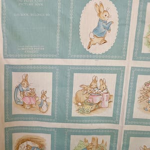 Vintage 1988 Beatrix Potter Peter Rabbit Cloth Picture Book Fabric Panel Frederick Warne BLUE Nursery Sewing Quilting Blocks SO SWEET
