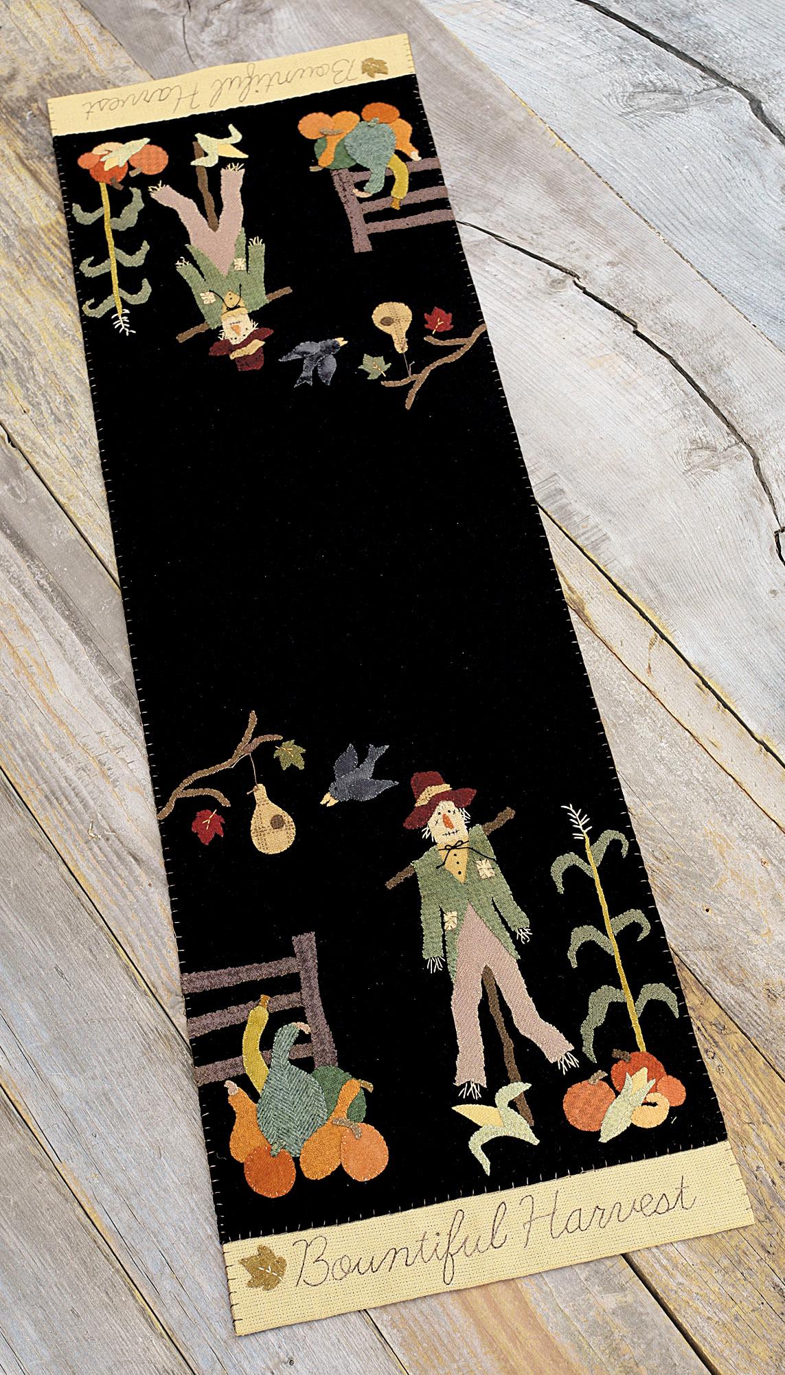 Dear Mister Scarecrow Wool Applique Pattern Only by Nutmeg Hare Autumn Fall Pumpkins Corn Bountiful Harvest Wool Runner Stitchery FUN