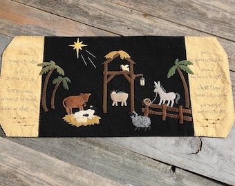 The Sweetest Miracle Wool Applique with Stitchery Pattern Only by Nutmeg Hare Baby Jesus Birth Nativity Christmas Mat REJOICE