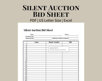 Silent Auction Bid Sheet - Etsy