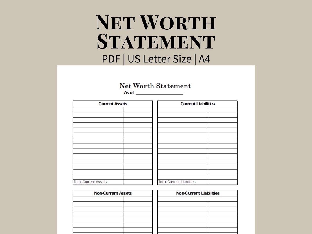 Personal Finance Net Worth Statement (PDF, US Letter Size, A4 Size) - Etsy
