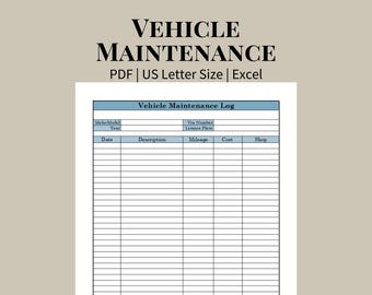 Vehicle Maintenance Log: Auto Repair Tracker (PDF & Excel)